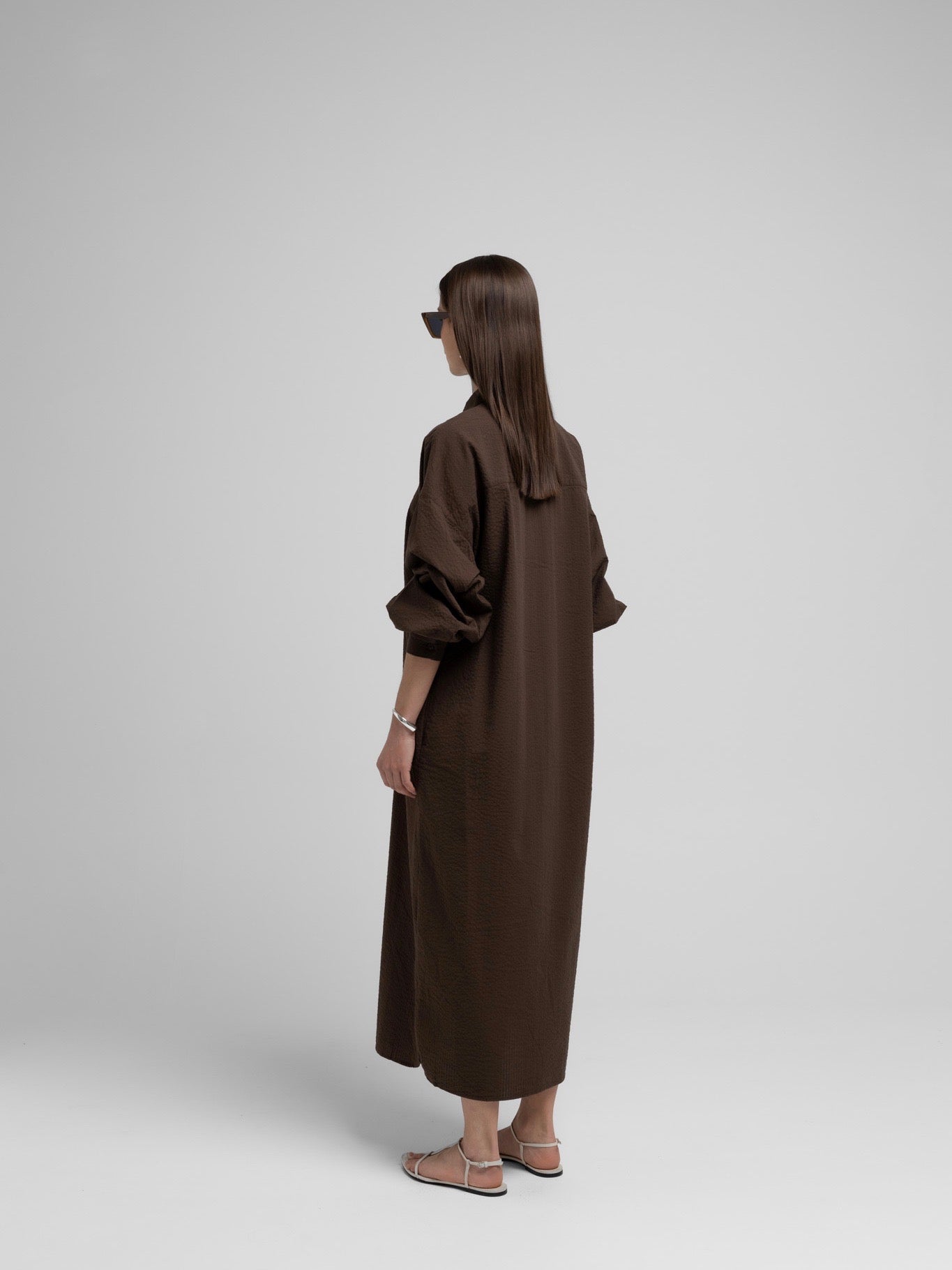 SKY SEERSUCKER DRESS BROWN