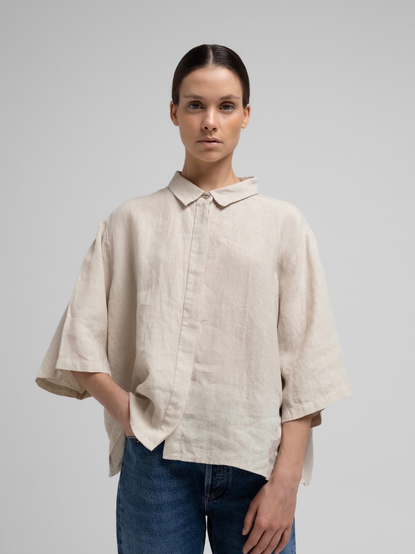 VEGA LINEN 2/4 SHIRT NATURE