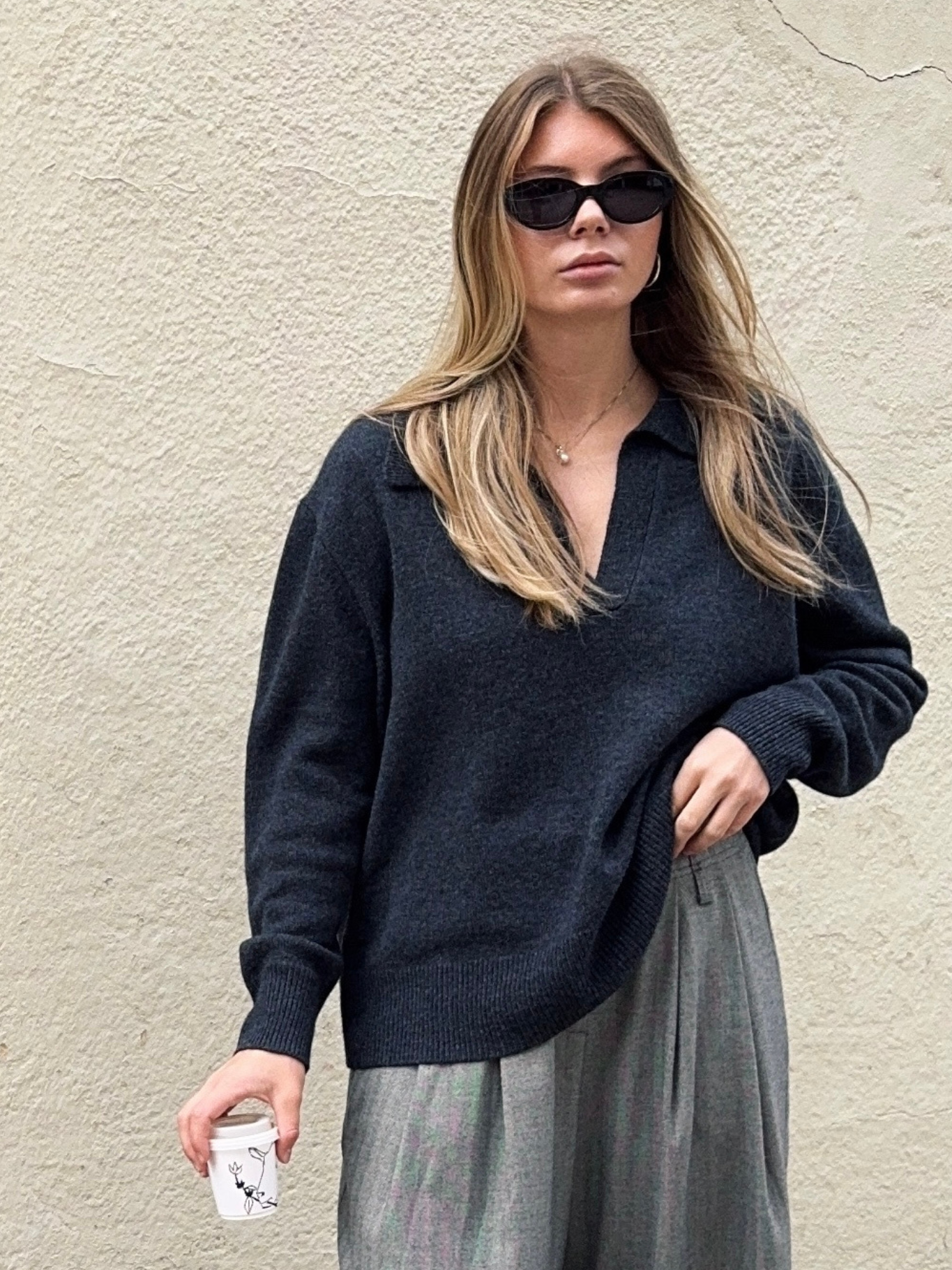 VIGGA POLO KNIT DARK GREY MELANGE