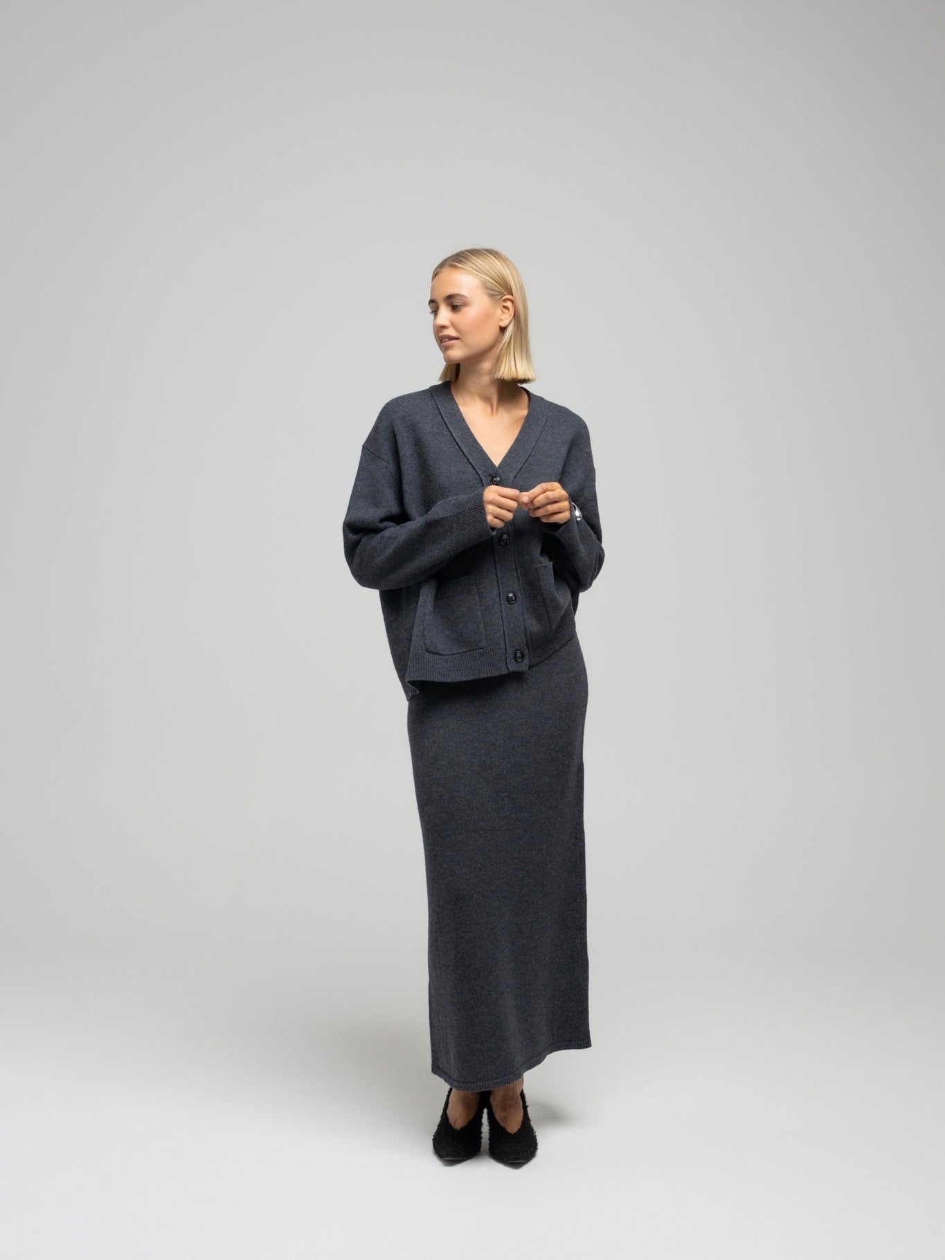 VIGGA KNIT SKIRT DK GREY MEL