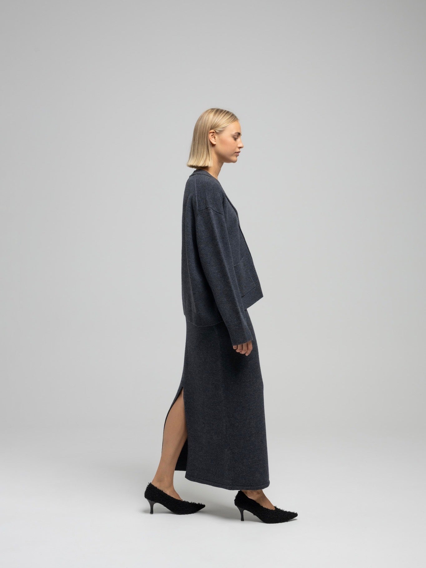 VIGGA KNIT SKIRT DK GREY MEL