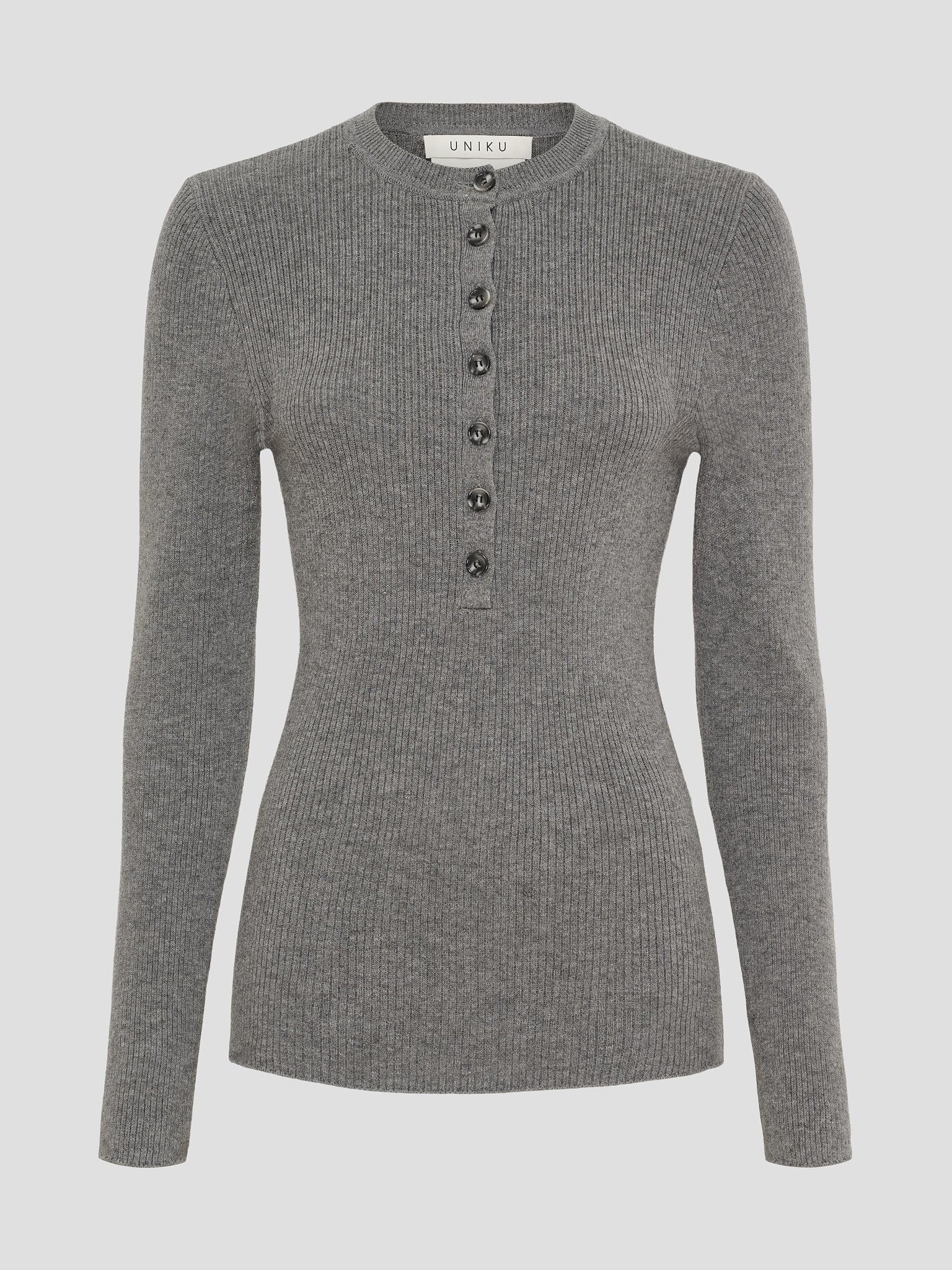 ASHLEY PLACKET KNIT GREY MELANGE