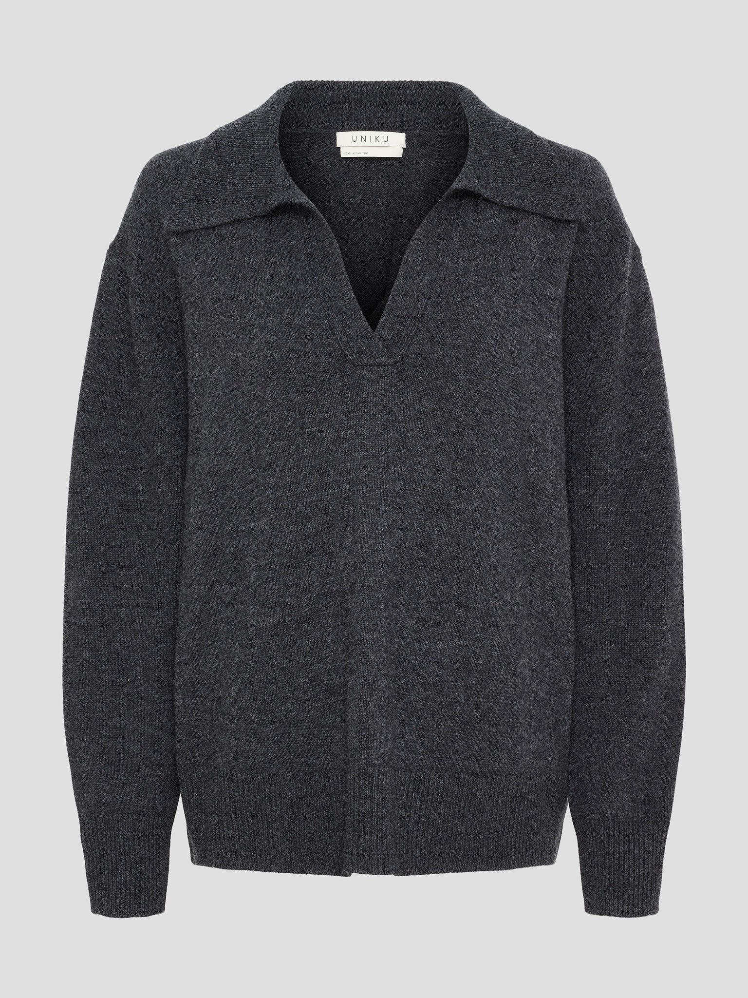 VIGGA POLO KNIT DARK GREY MELANGE