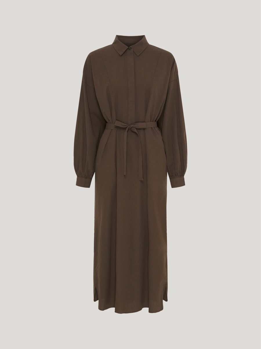 SKY SEERSUCKER DRESS BROWN