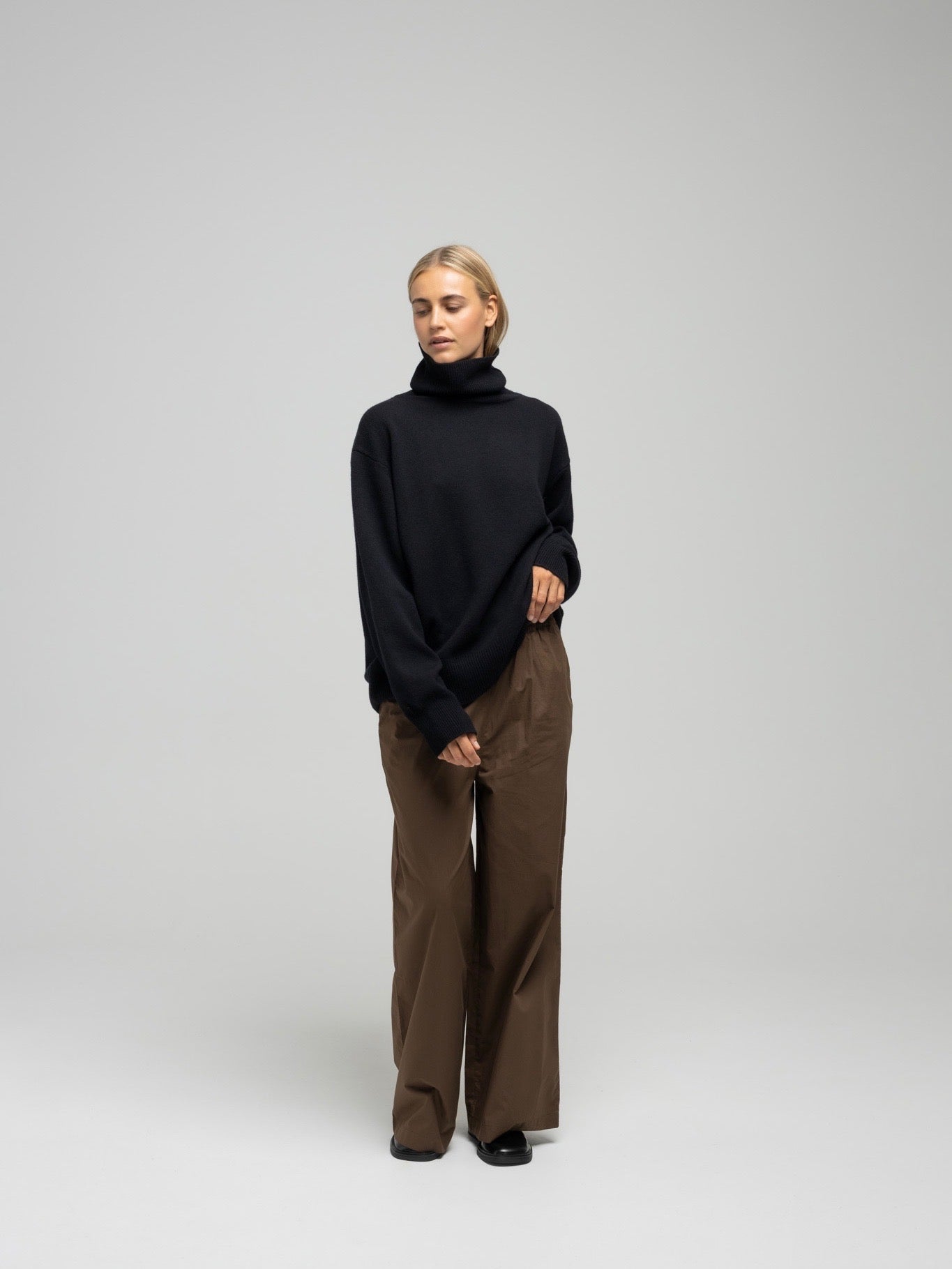 OCEAN POPLIN WIDE PANT DK BROWN