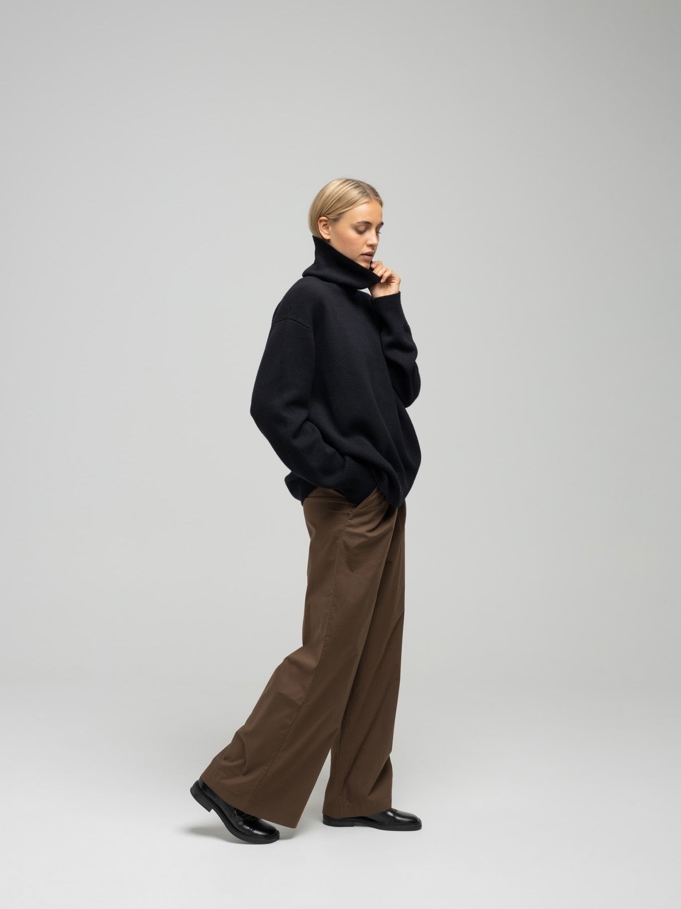 OCEAN POPLIN WIDE PANT DK BROWN