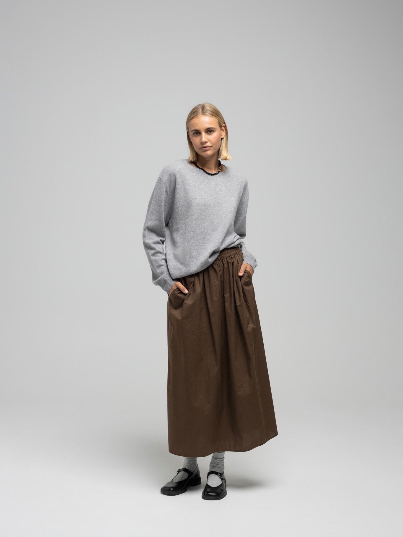 OCEAN POPLIN SKIRT DK BROWN