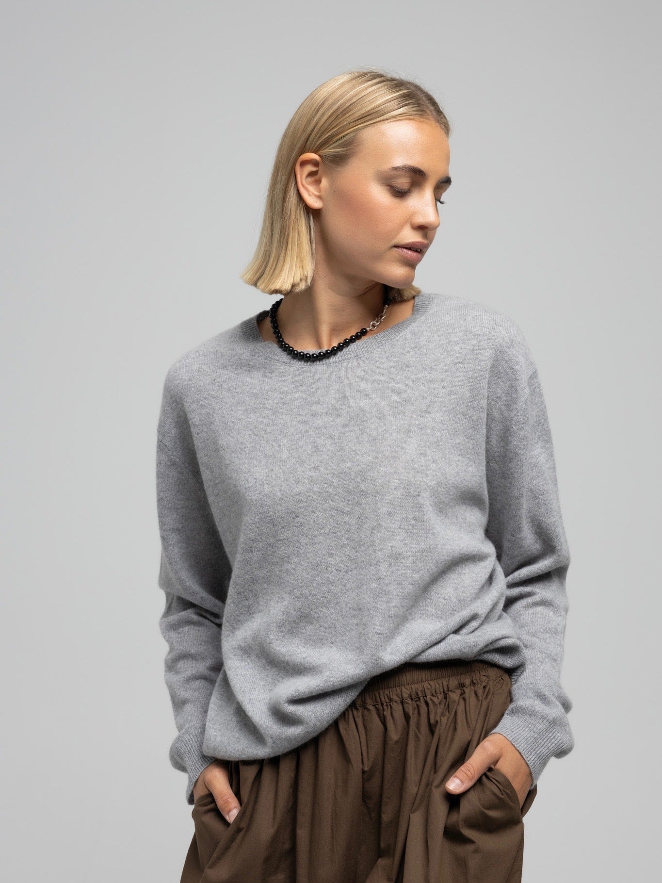 HAILEY CASHMERE JUMPER LT GREY MEL