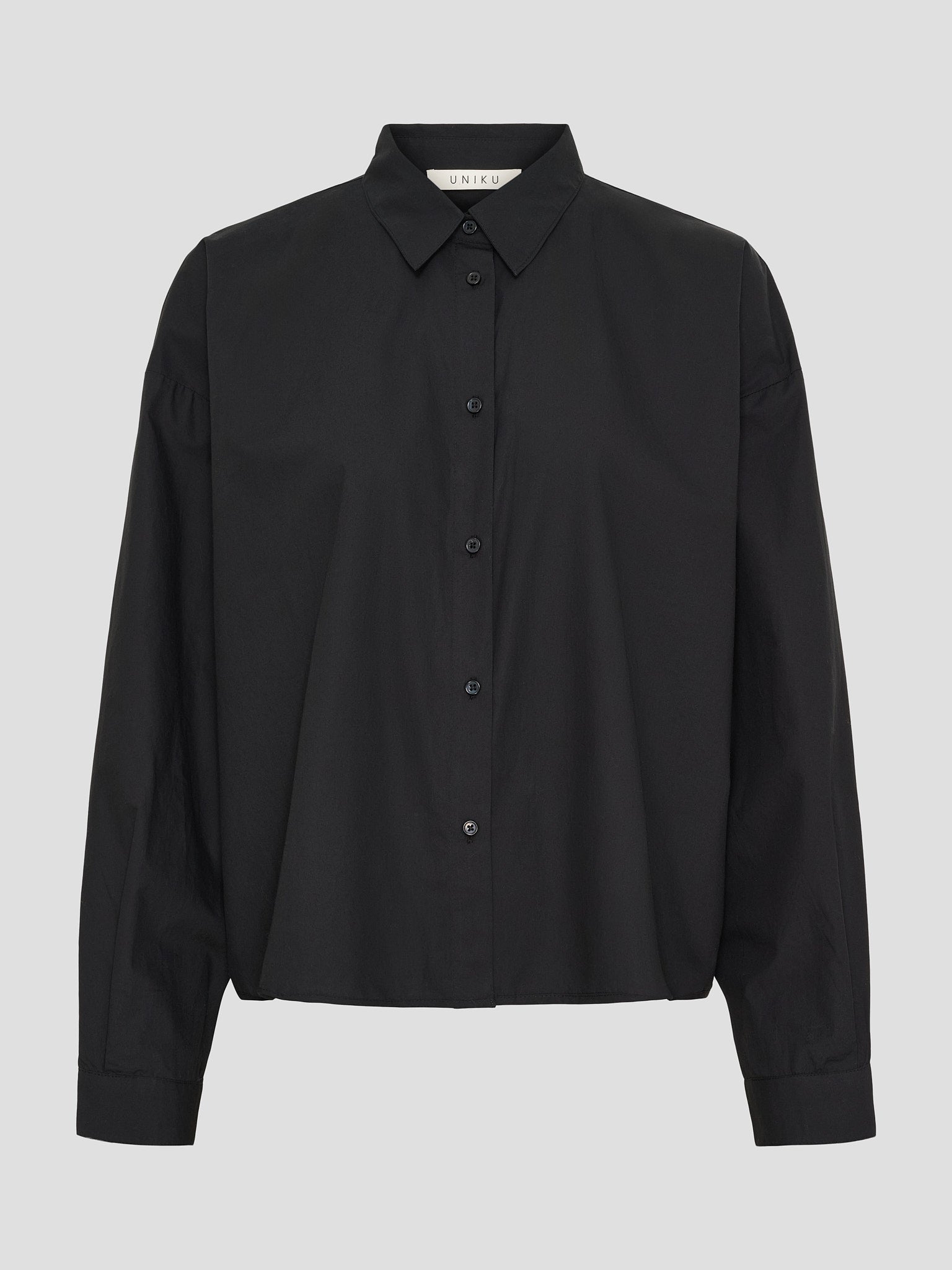 OCEAN POPLIN CROPPED LS SHIRT BLACK