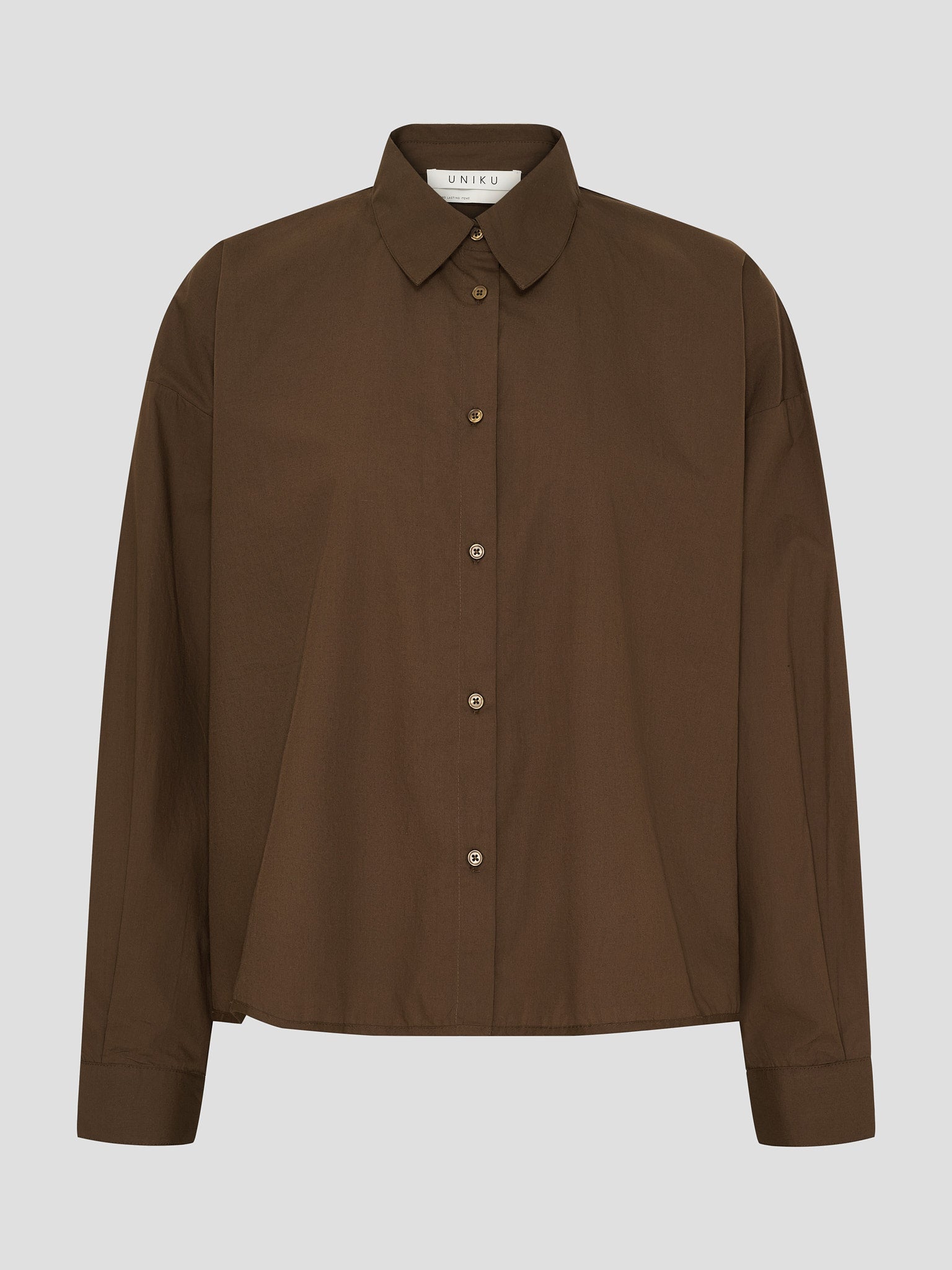 OCEAN POPLIN CROPPED LS SHIRT BROWN
